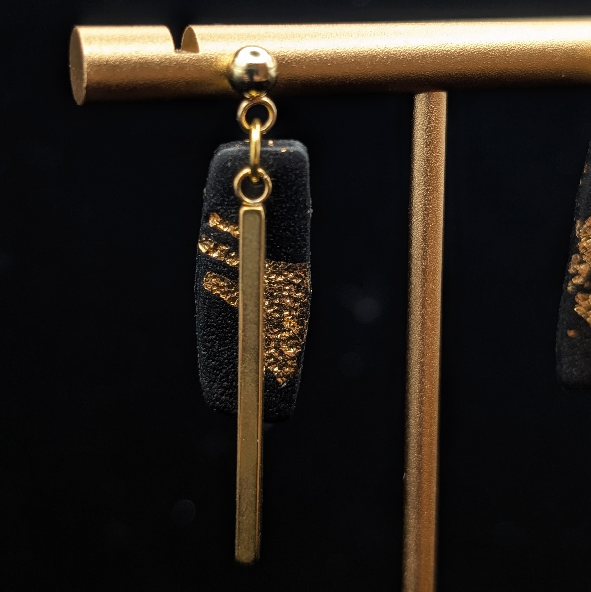 Black & Gold Abstract Drop Earrings - Image 3