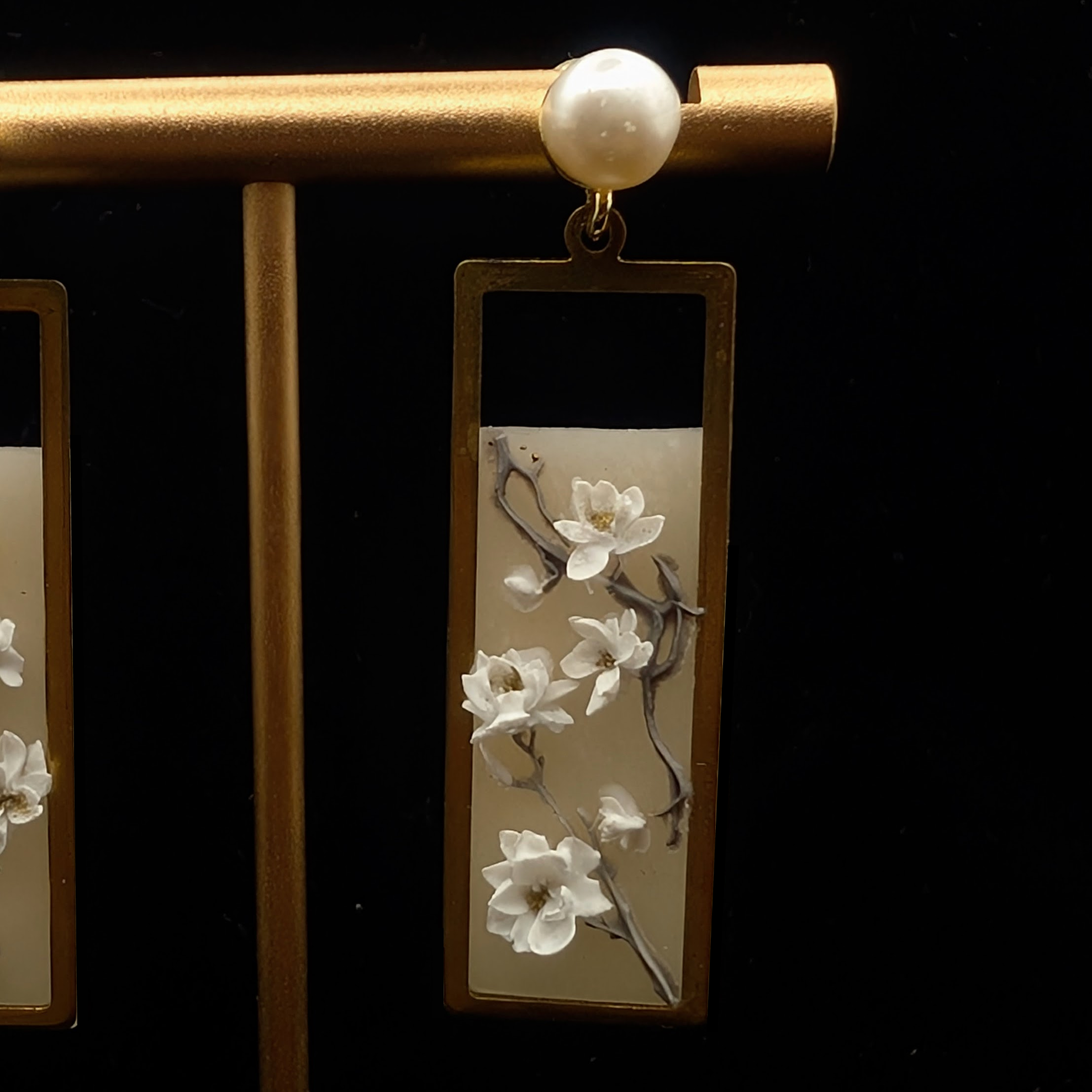 Magnolia Flowers Scroll Earrings - Image 3