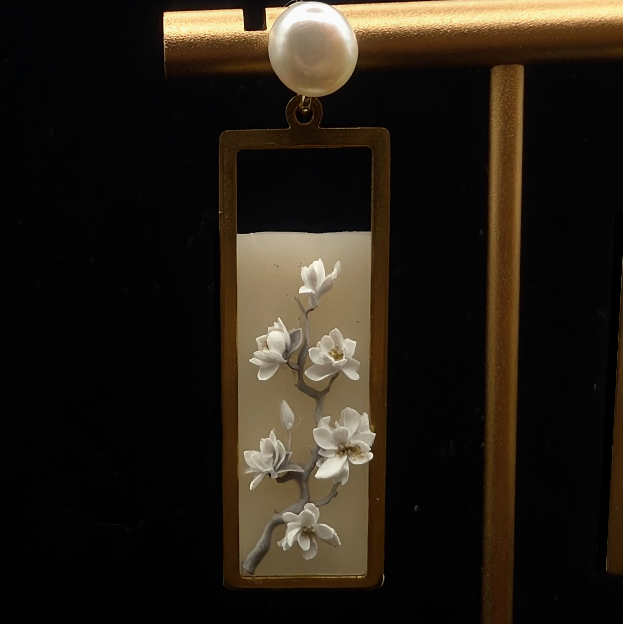 Magnolia Flowers Scroll Earrings - Image 2